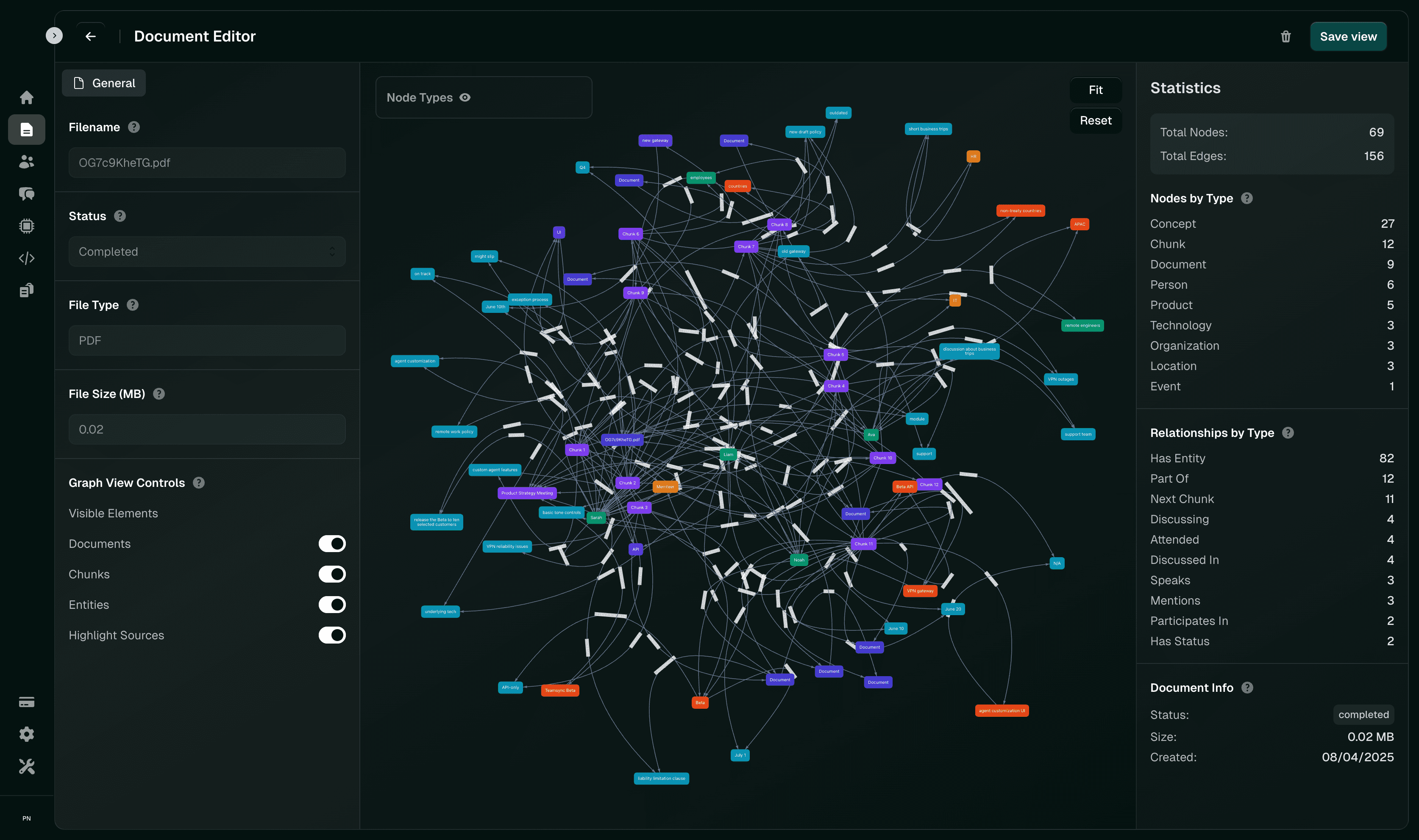 Knowledge graph visualization showing interconnected nodes and relationships